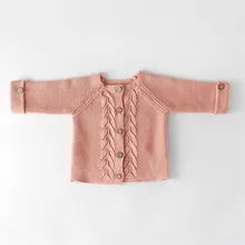 Осенний Детский свитер, пальто, одежда для новорожденных девочек, однотонный вязаный свитер с длинными рукавами из чистого хлопка для малышей, верхняя одежда для малышей