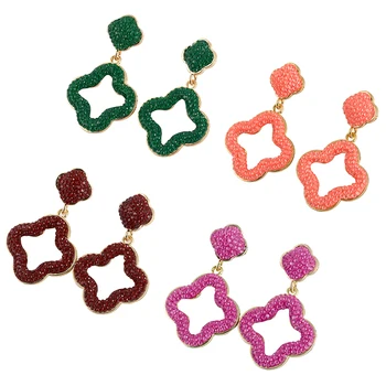 

Fashion Gold Color Flower Fake Druzy Earring For Women Bohemian Handmade Pink Rhinestone Drop Earrings Design Jewelry