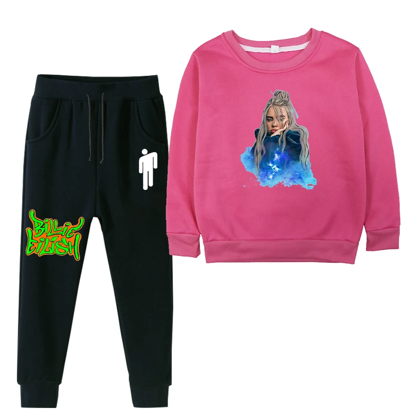 Billie eilish/комплекты спортивной одежды для детей; коллекция года; сезон осень-зима; плотный спортивный костюм с капюшоном для маленьких мальчиков; комплект из 2 предметов; свитер для девочек+ спортивные штаны - Цвет: billie eilish 12