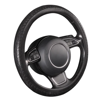 

AUTOYOUTH PU leather car steering wheel cover black lychee pattern with two-sides thick foam padding M size fits 38cm/15"