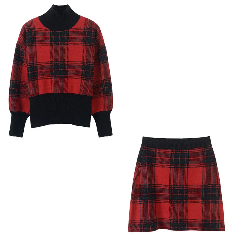 2 delige Set Vrouwen Pak Gebreide Gestreepte Plaid Coltrui Rok Outfits Twinset Office Lady Sets Herfst Winter 2 delige Set Vrouwen Pak Gebreide Gestreepte Plaid Coltrui Rok Outfits Twinset Office Lady Sets Herfst Winter