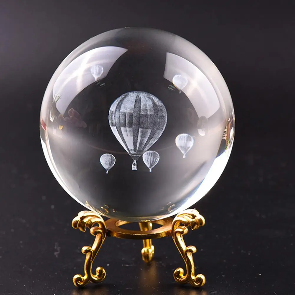 8cm Laser Hot Air Balloon 3D Fake Crystal Glass Ball Quartz FengShui Ornament Craft Travel Take Pictures Home Decorative Ball