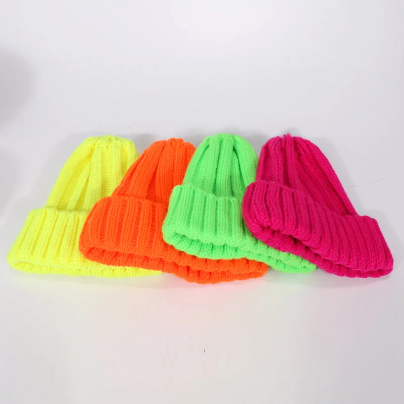 Women Autumn Winter Beanie Cap Female Acrylic Wool Hats With Real Fur Pompon Knit Windproof Outdoor Warm Fluorescent Beanie Hat