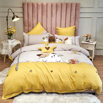 

Cartoon Egyptian cotton bed linen Soft Satin bedding cute pig duvet cover pillowcases bedspreads 4pcs sets
