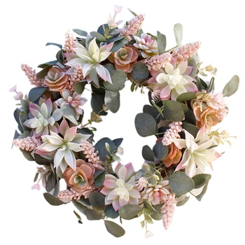 

Promotion! Artificial Succulent Flower Wreath Garden Hanging Wreath for Home Wall Front Door Wedding Decor