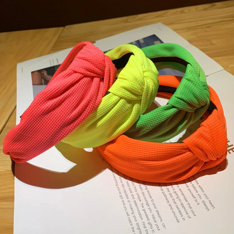 

Women Solid Color Hair Band Fashion Neon Color Cloth Hair Hoop Girl Sweet Bow-Knot Headbands Lady's Headwear Hair Accessories