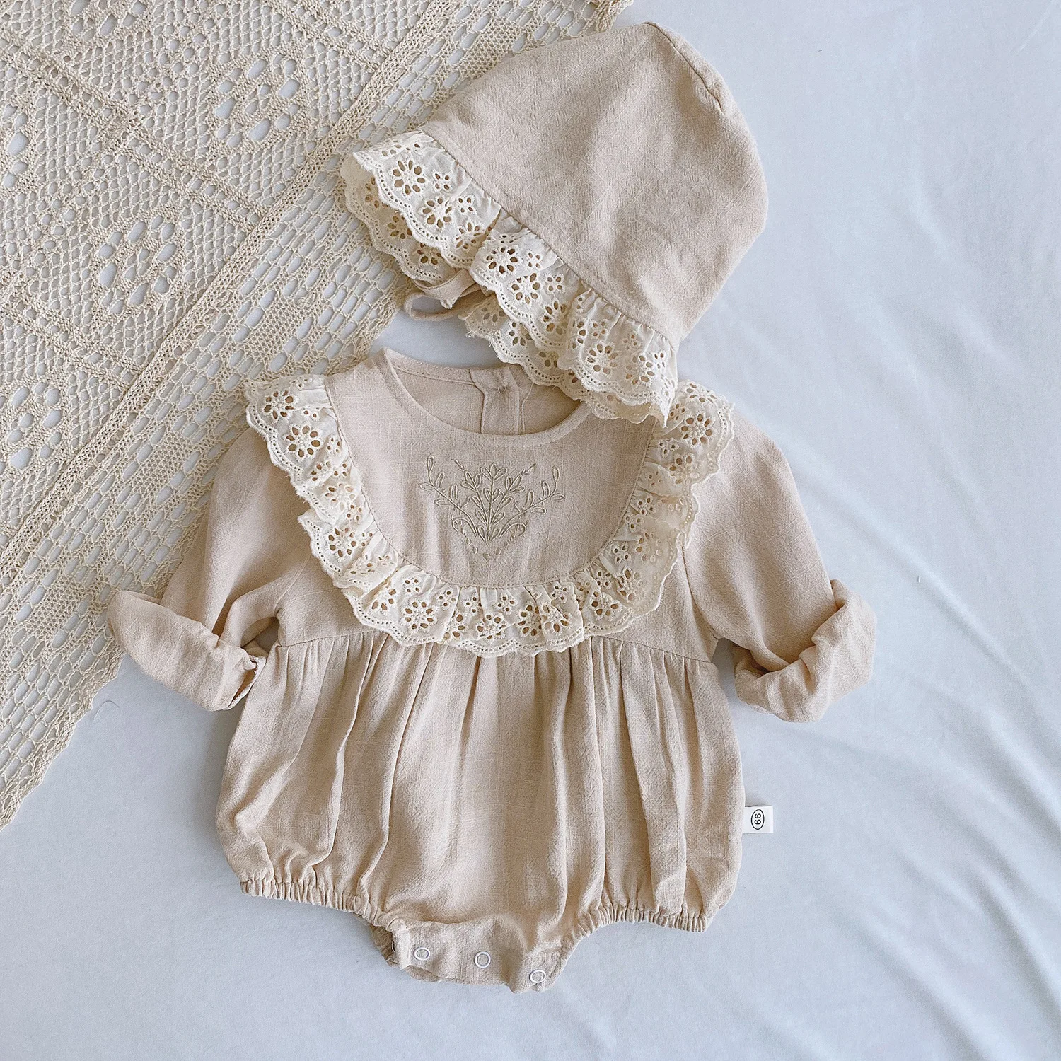 0-24M Baby Romper with Hat Solid Cute Overalls Baby Girl Lace Ruffle Romper Spring Autumn Fashion Clothes baby rompers baby jumpsuit baby clothing