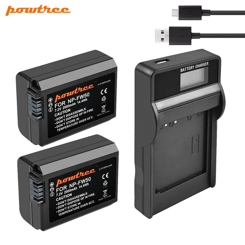 

2000mah Powtree NP-FW50 NP FW50 Battery AKKU + USB Charger For Sony NEX-7 NEX-5N NEX-5R NEX-F3 NEX-3D Alpha a5000 a6000