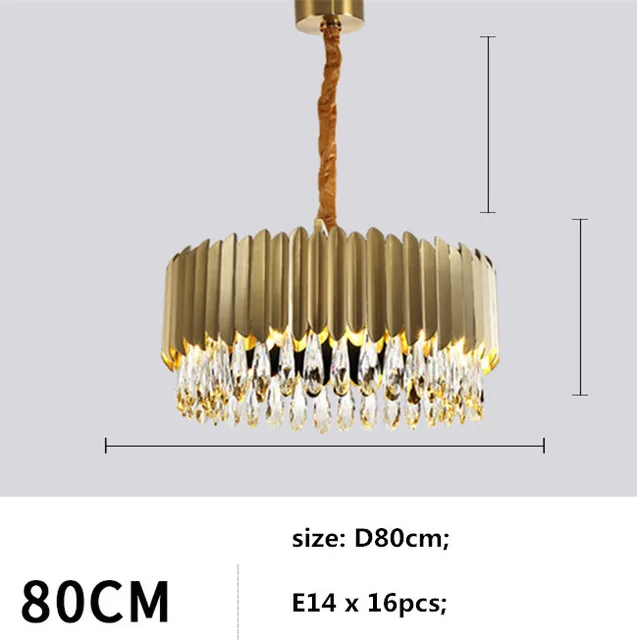 Современный блеск круглая сталь E14 Led подвесные светильники фойе K9 кристалл Led подвесной светильник освещение в помещении Регулируемая цепь Подвесная лампа - Цвет корпуса: glod    D80CM