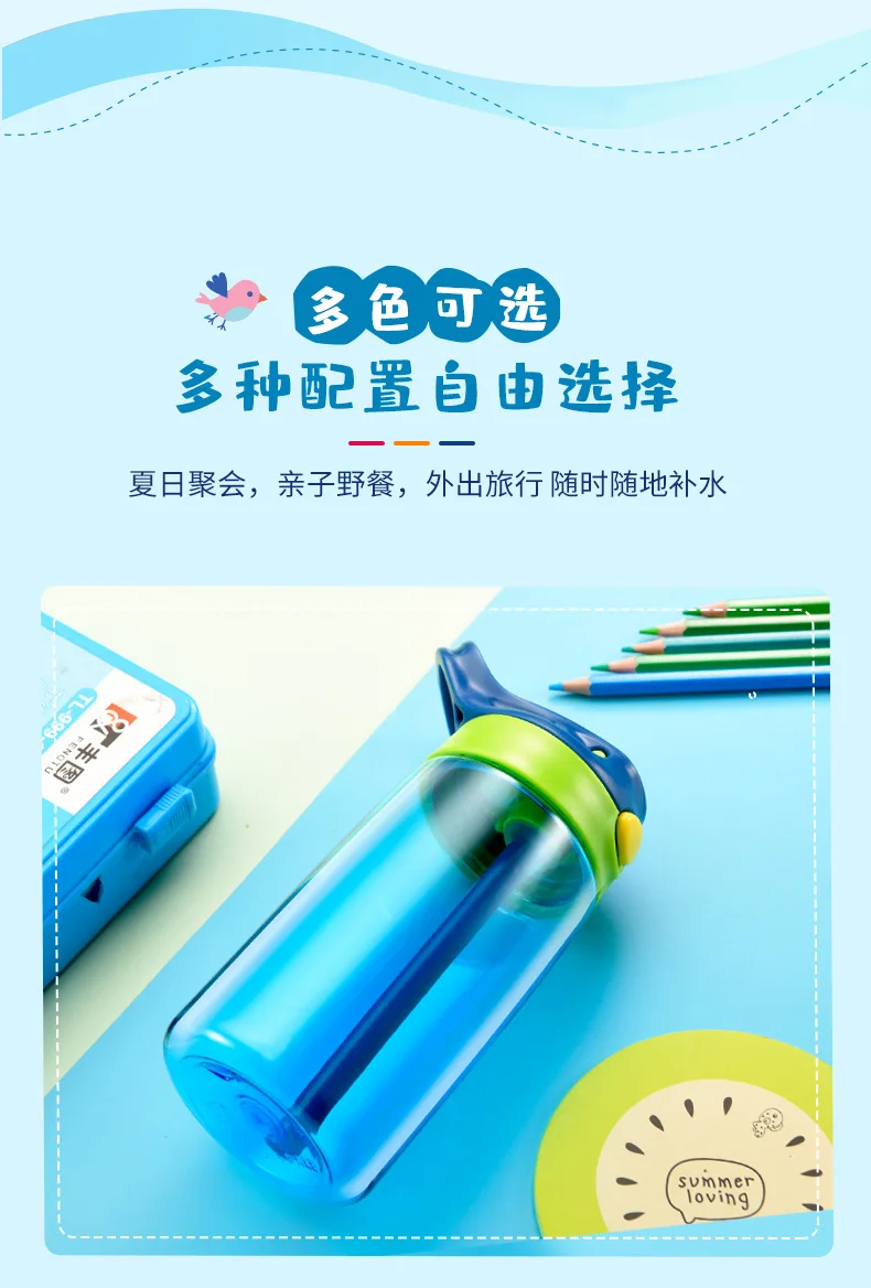 480ML Kids Water Cup Creative Safe Baby Feeding Cups With Straws Leakproof Water Bottles Outdoor Portable Children's Cups