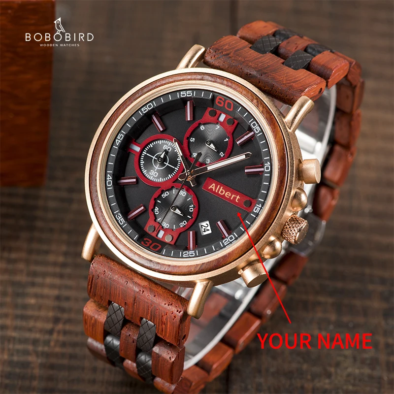 your name s18-5 Relojes homb BOBOBIRD деревянные часы мужские персонализированные хронограф военный Секундомер Мужские часы Показать дату Рождественский подарок на заказ - Цвет: your name s18-5