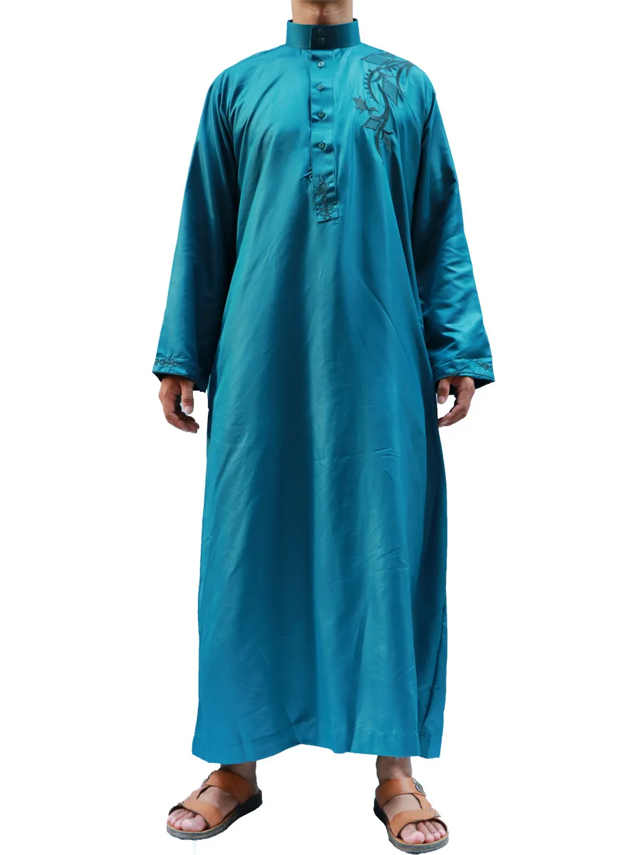 Cross Border Wholesale International Station Hot Selling New Style Men Long Sleeve Stand Collar Embroidery Arab Robes Allah Big