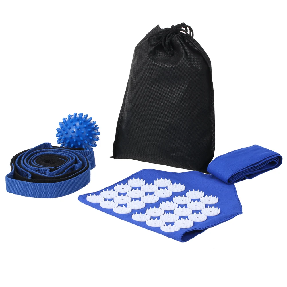 Ремень для йоги Йога Комплект для упражнений Массажный мяч валик для мышц Массажный мяч акупрессур мат для растяжения стрейч-пояс шиповый - Цвет: Blue