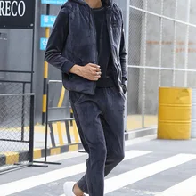 Военный тренировочный мужской повседневный комплект из трех предметов, золотой бархат, стиль, Осень-зима, матовый и толстый тренд, Корея