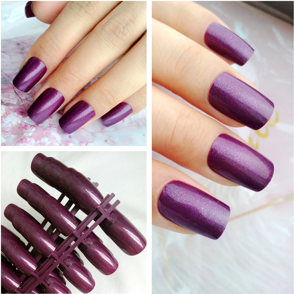 

Wholesale Grape Purple Long Fake Nails For Design Glitter Artificial False Fingernails Lady Full Cover Tip Salon Manicure