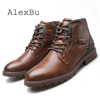 

AlexBu Autumn Winter New Men Martins Boots Men Boots Leather Shoes Men Ankle Boots Male Casual Lace Up High Top Shoes