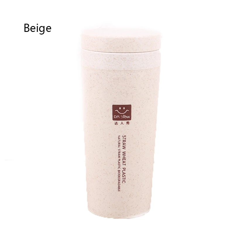 Beige Экологичная чашка с крышкой, кружка для путешествий с водой, Двойная теплоизоляция, Пшеничная солома, двойная чашка, креативная портативная ручная чашка - Цвет: Beige
