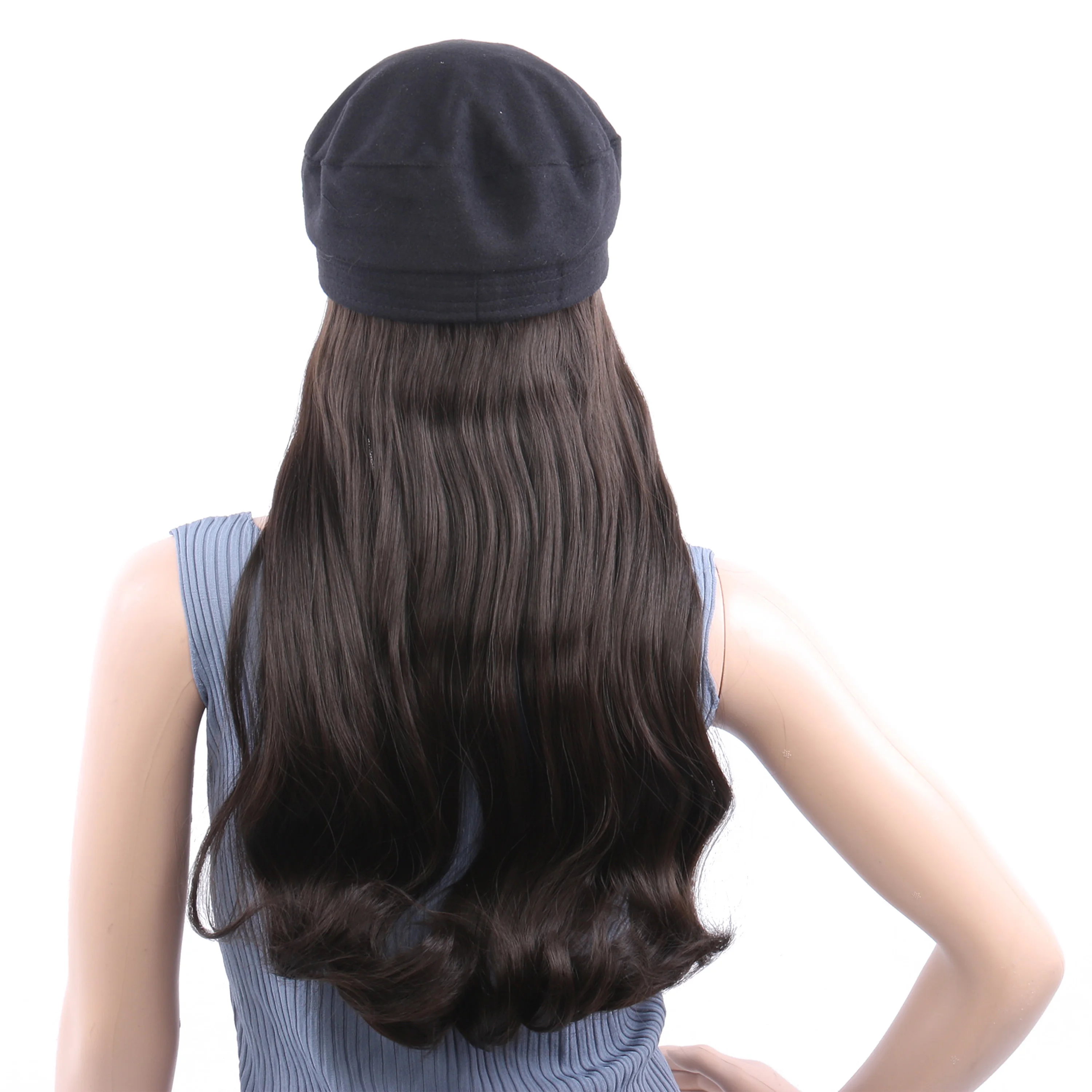 Длинные прямые синтетические волосы хлопковая шапка Кепка парики для женщин Повседневная Уличная плоская кепка элегантная однотонная осенне-зимняя теплая шапка берет - Цвет: #4