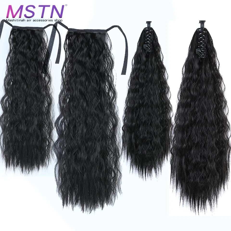 

MSTN Women's Long Corn Curly Fake Hair Pieces Drawstring Ponytail Extensions Synthetic High Temperature Fiber Hair Extensions