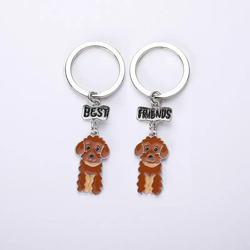 poodle brown 2 шт./лот брелок с симпатичной собакой подарок для пары лучшие друзья брелок с буквой Пудель Keji животное автомобиль брелок для женщин мужчин подарки украшения для домашних животных - Цвет: poodle brown