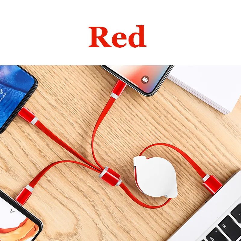 Многофункциональный usb-кабель 3 в 1, универсальный кабель для быстрой зарядки и передачи данных type-c, три в одном, телескопический usb-кабель-удлинитель - Цвет: Красный