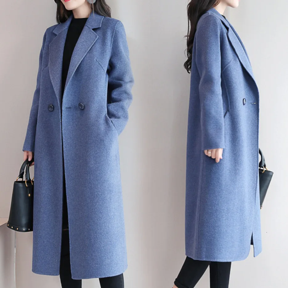 Шерстяное Женское пальто Abrigos Mujer Invierno повседневное черное шерстяное пальто с отложным воротником на пуговицах с длинным рукавом