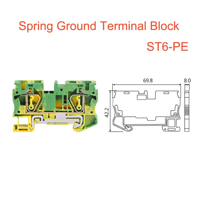 ST6-PE spring ground terminal block 6mm2
