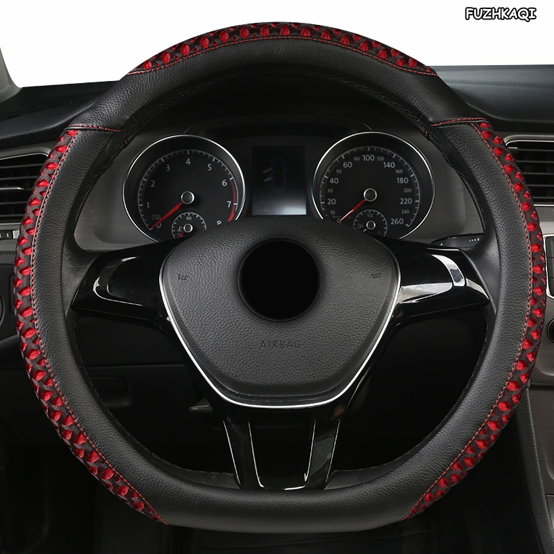 FUZHKAQI Leather Car Steering Wheel 
