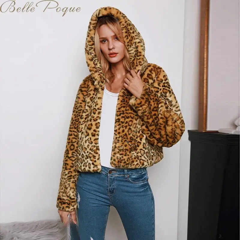 Belle Poque утолщенное леопардовое женское короткое пальто из искусственного меха женская куртка повседневные пальто меховые куртки женские Harajuku