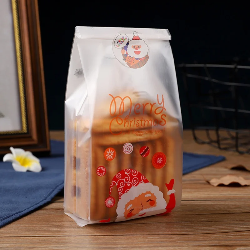 50 шт. рождественские подарки сумки милый мультфильм печенье упаковка самоклеющиеся год Санта Клаус сумки для печенья конфеты торт посылка - Цвет: D