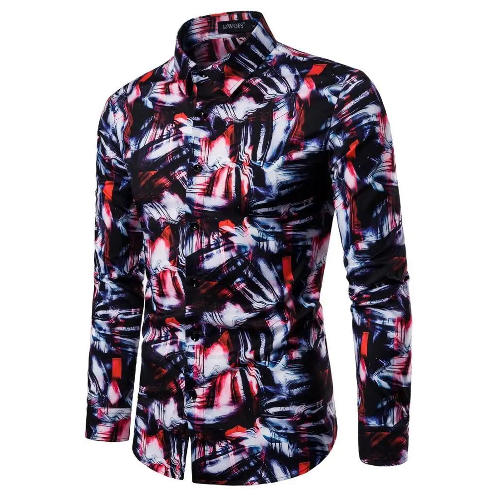 Модные мужские рубашки Masculino рубашки с принтом уличное платье уличная одежда с длинным рукавом мужские подходят Hombre Без глажки осенние мужские MOOWNUC