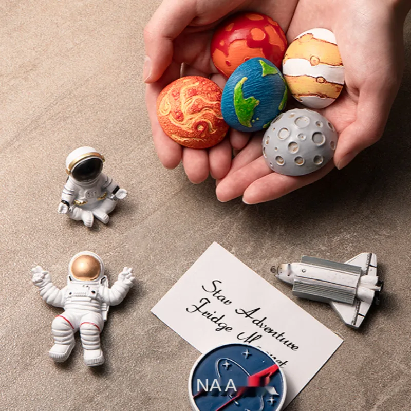 3D Happy Planet Series Refrigerator Sticker Space Astronaut Spaceship Earth Resin Magnetic Message Board Home Decoration Sticker magnetic sticker magnetic fridge stickers refrigerator decor