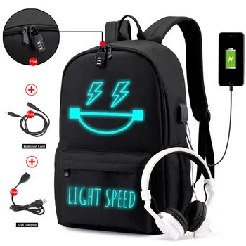 

Canvas Luminous Backpack for School Teenagers Boys Girls School Bag USB Waterproof Men Women Travel Bags Student mochilas mujer