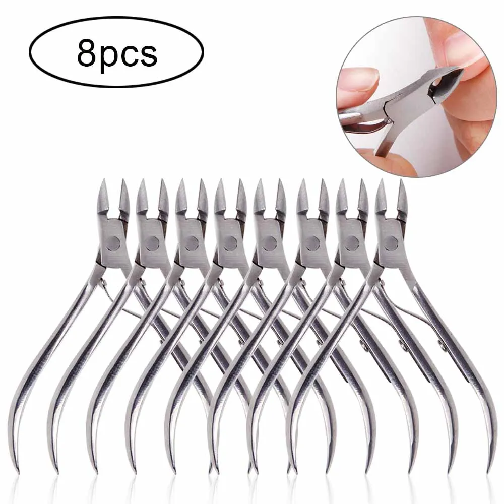 8pcs Silver Stainless Steel Nail Clipper Cuticle Manicure Toenail Ingrown Dead Skin Remover Scissor Edge Nipper Cutter Trimming Nail Tools - Цвет: 8pcs Silver