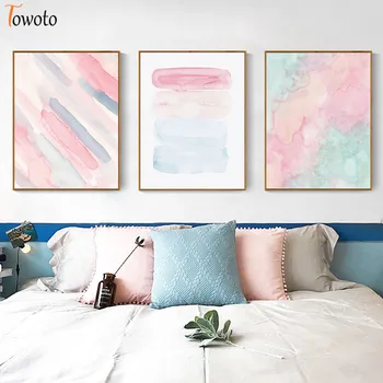 

Pastel Abstract Canvas Painting Modern Watercolor Print Poster Pink and Blue Wall Art Nursery Wall Pictures for Living Room