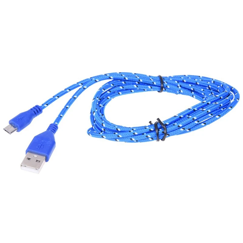 2 шт 2 м Плетеный тканевый мини USB кабель для передачи данных и синхронизации зарядного устройства для сотового телефона синий и фиолетовый