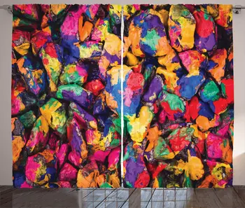 

Multicolor Stones Curtains Abstract Overview Scene an Artwork Colorfully Painted Random Rocky Formations Living Room Window