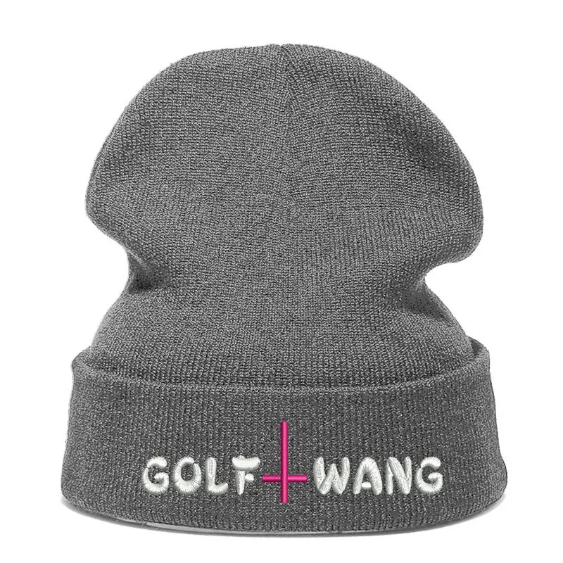 Beanie шляпа Skullie Кепки смутная зима вышивка в стиле панк Для мужчин Для женщин подростков уличных танцев забавные персонализированные пользовательские принадлежности для гольфа - Цвет: grey White