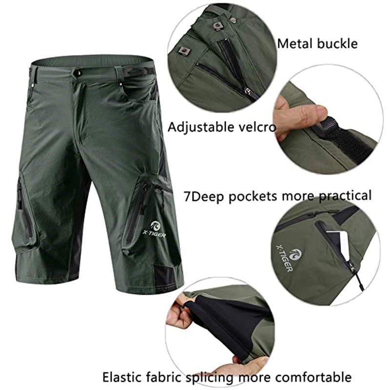 MTB Cycling Shorts Breathable Outdoor Sports Men Bicycle Shorts Multi-Pockets Road Riding Loose Downhill Bike Short X-TIGER cycling shorts