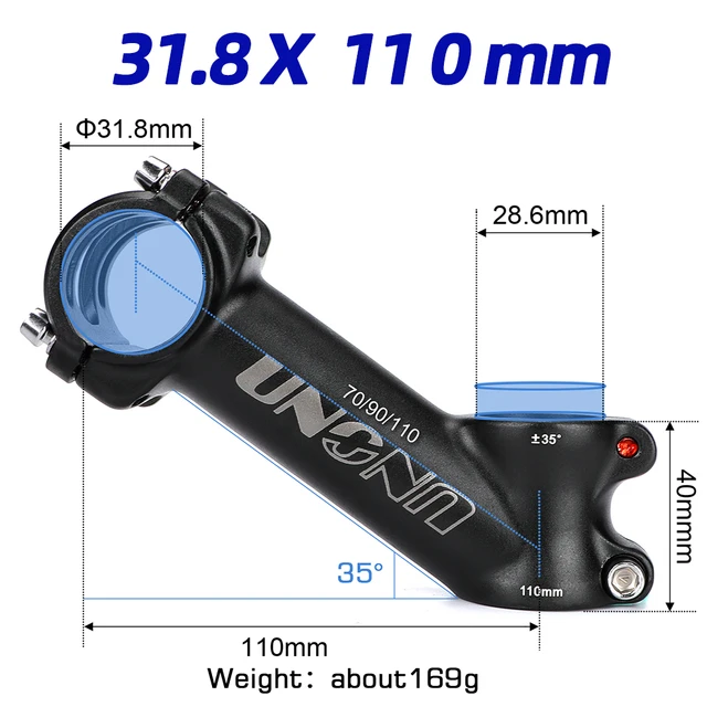 UNO Bike Stem Riser Aluminum Alloy Bicycle Handlebar Stems Black MTB Stem 35 Degree For 25.4/31.8mm Bar MTB Power Bike Parts 31.8x110mm 35 stem