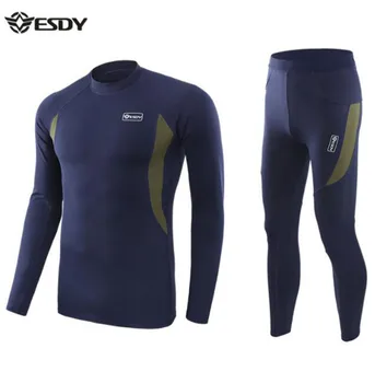 

ESDY Winter Thermal Underwear Sets Quick Dry Sport Suit Running T-shirt Set Breathable Tight Long Tops & Pants Moto Jacket