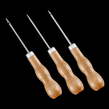 

MIUSIE 1Pcs Canvas Shoes Repair Threader Stitch Needle Wooden Handle Punch Awl Hole Maker Cone Leather Craft Sewing Supplies