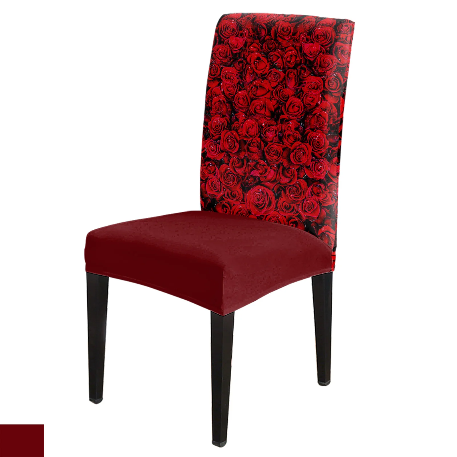 Red Rose Flower Wall Dinning Chair Cover Spandex Wedding Banquet Party