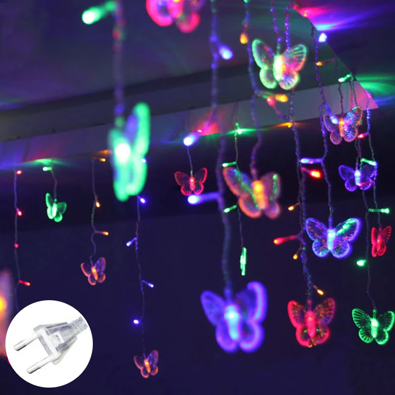 Светодиодный бабочка Шторы свет Ices полосы бабочка подвеска световая Гирлянда для дома и улицы украшение, Рождественский венок L5#4 - Испускаемый цвет: EU multicolor
