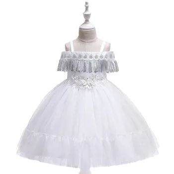 

Kids Flower Girls Dress Wedding Party Princess Red White Sequined Tassel Short Evening Dresses for Girls