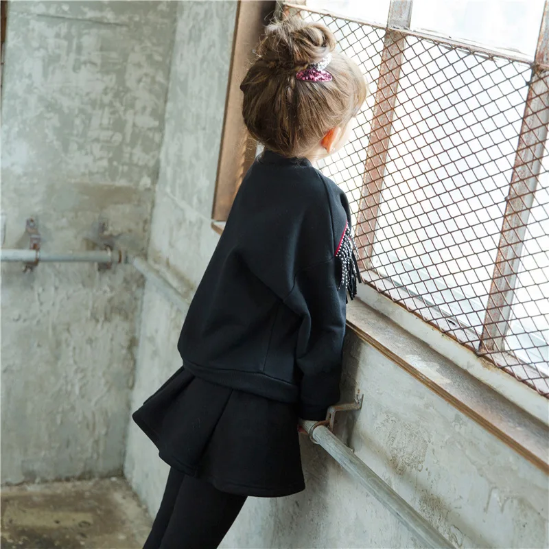 

2018 Autumn And Winter New Style Thick plus Velvet Pendant Casual Girls' Skirt Set Two-Piece Set INS South Korea CHILDREN'S Clot