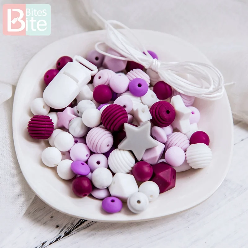 purple style 1 комплект, детский силиконовый прорезыватель, набор бусин, сделай сам, для пустышки, цепочка, браслеты для кормления, ожерелье, пищевой Перл, силиконовая игрушка для грызунов - Цвет: purple style