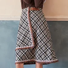 LANMREM,, Женская клетчатая юбка, зимняя, новая, Корейская версия, дикая прострочка, длинный абзац, выше колена, трапециевидная юбка PC250