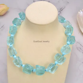 

GG Jewelry 20" Blue Faceted Amazonite Crystal Glass Nugget Necklace