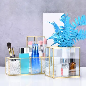 

Brass Glass Makeup Brushes Organizer Storage Box Cosmetic Make Up Organizer Clear Makeup Brush Holder Pen Holder Storage Box